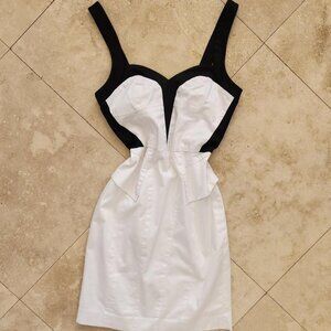 Bebe Sz 4 Black White Monochrome Sweetheart Neckline Peplum Dress Club Party Out